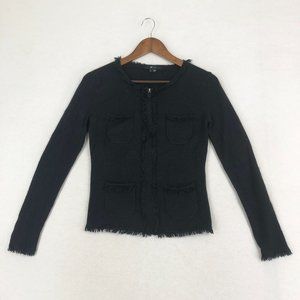 E by ECI Women's Size Small Black Silk Angora Blend Long Sleeve Frayed Jacket